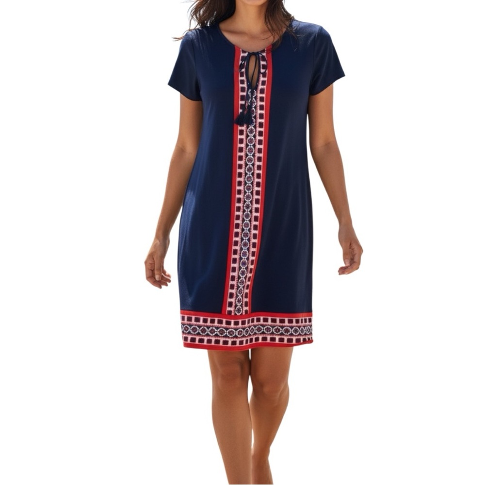 Lands End Navy Shift Dress Size S Classic Casual Resort Comfort Euro Summer